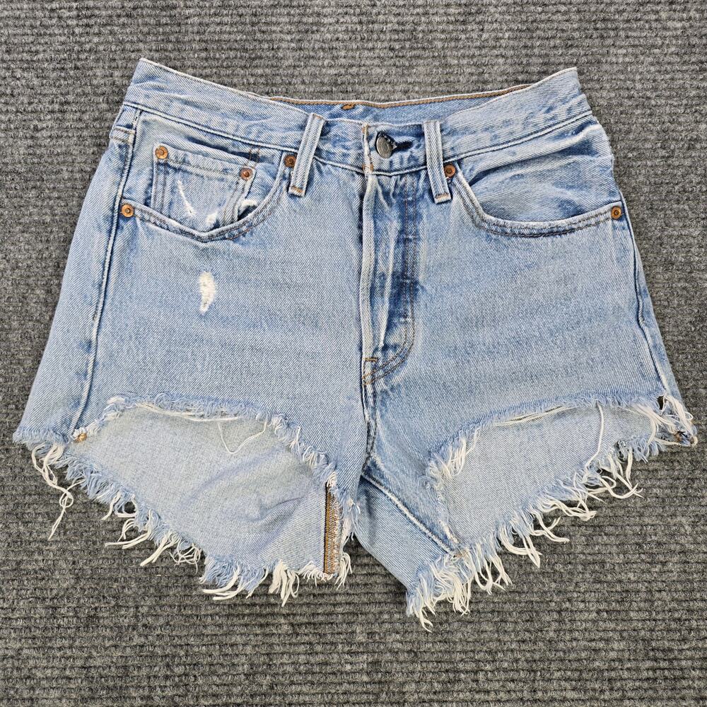 Levi's 501 Shorts Womens 26 Blue Distressed Cutoff Button Fly Premium
